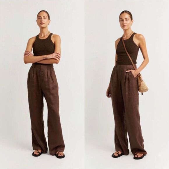 NWT DISSH Norah Linen Pant Chocolate brown